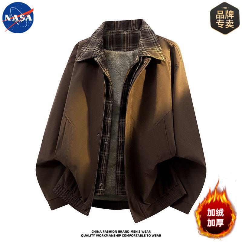 Nasa Brand High-End Handsome Fake Two-Piece Jacket Men's Autumn and Winter Velvet Thickeneded Warm High-Quality Jacket Nasa Brand High-End Handsome Fake Two-Piece Jacket Men's Autumn and Winter Velvet Thickeneded Warm High-Quality Jacket
