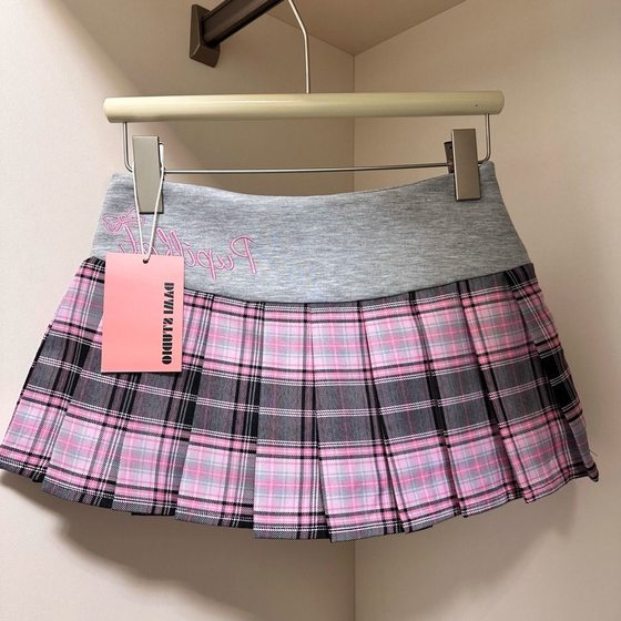 American Vintage Spice Girl Plaid Skirt Women's Summer New Arrival Embroidery Stitching Fashion High Waist Pleated Skirt Skirt