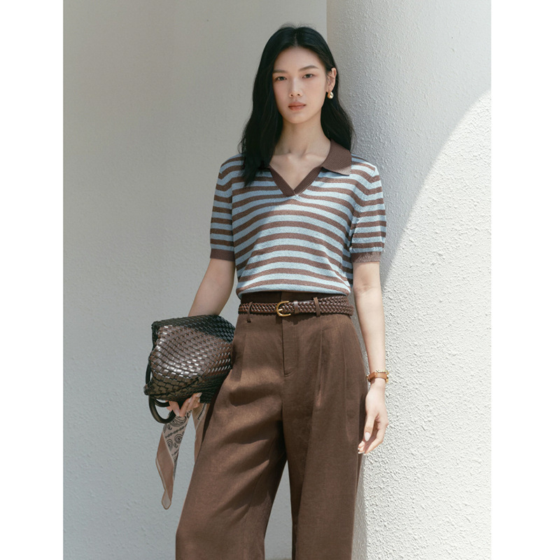 Lightweight Polo Collar Slightly Loose Knit Sweater for Women 2026 Summer New Style 1H4933611