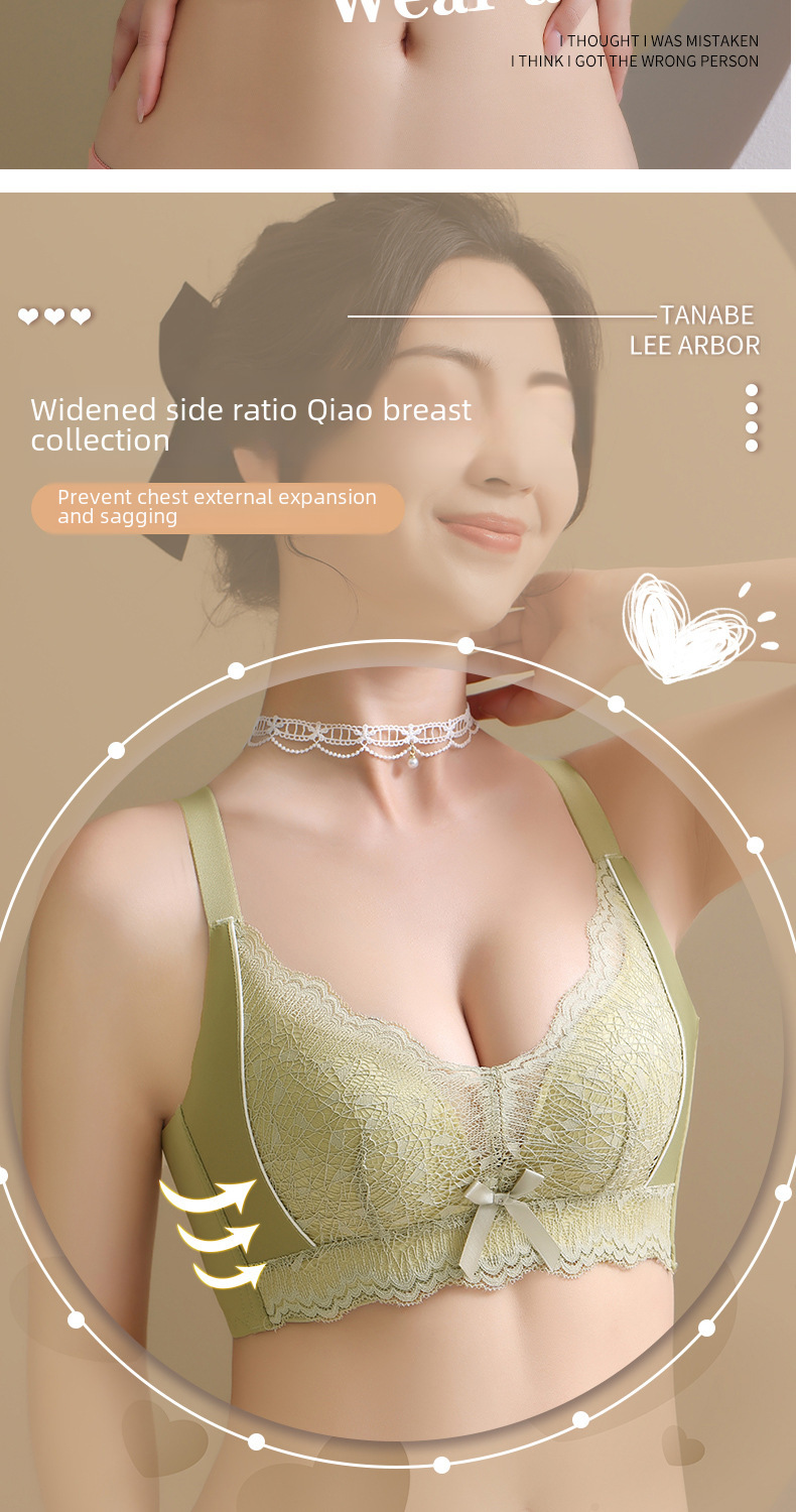 Ensemble de soutien-gorge en dentelle anti-affaissement sans anneau en acier pour petite poitrine_voghion.com