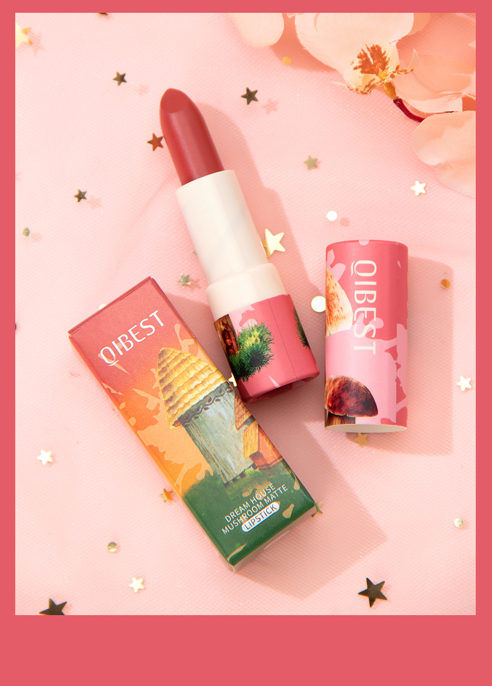 QIBEST Moisturizing matte new Color Lipstick has a velvety misty texture that is not easy to fade and lasts long. It is a cross-border nude color lipstick undefined