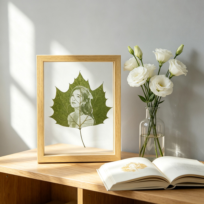 Source Factory Double Happiness Character Photo Frame, Leaf Photo Frame, Leaf Carving Ornaments, Wedding and Engagement Gifts, Direct Delivery from the Manufacturer