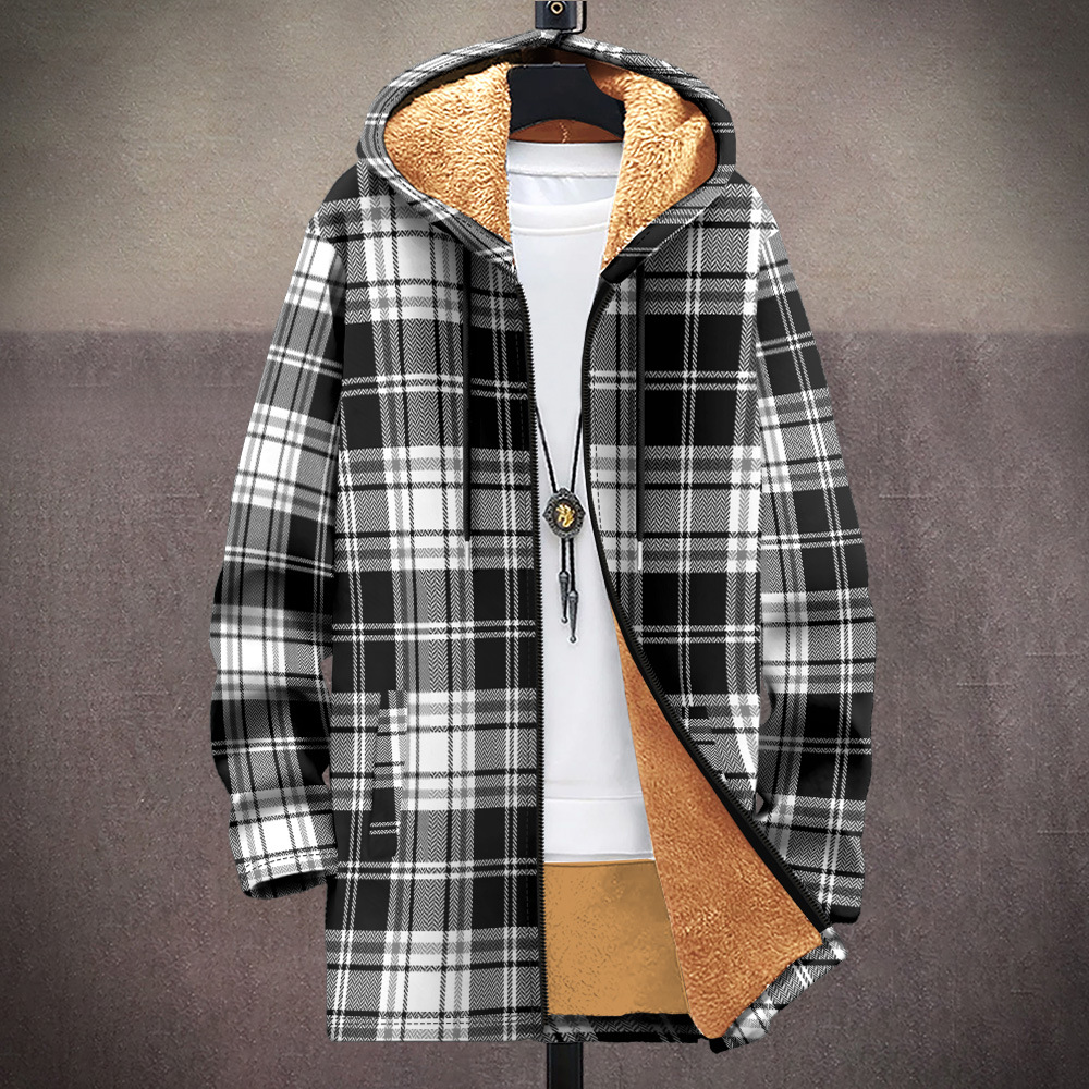Men's British cotton jacket with plush and comfortable street striped plaid casual pocket 3D printing_voghion.com