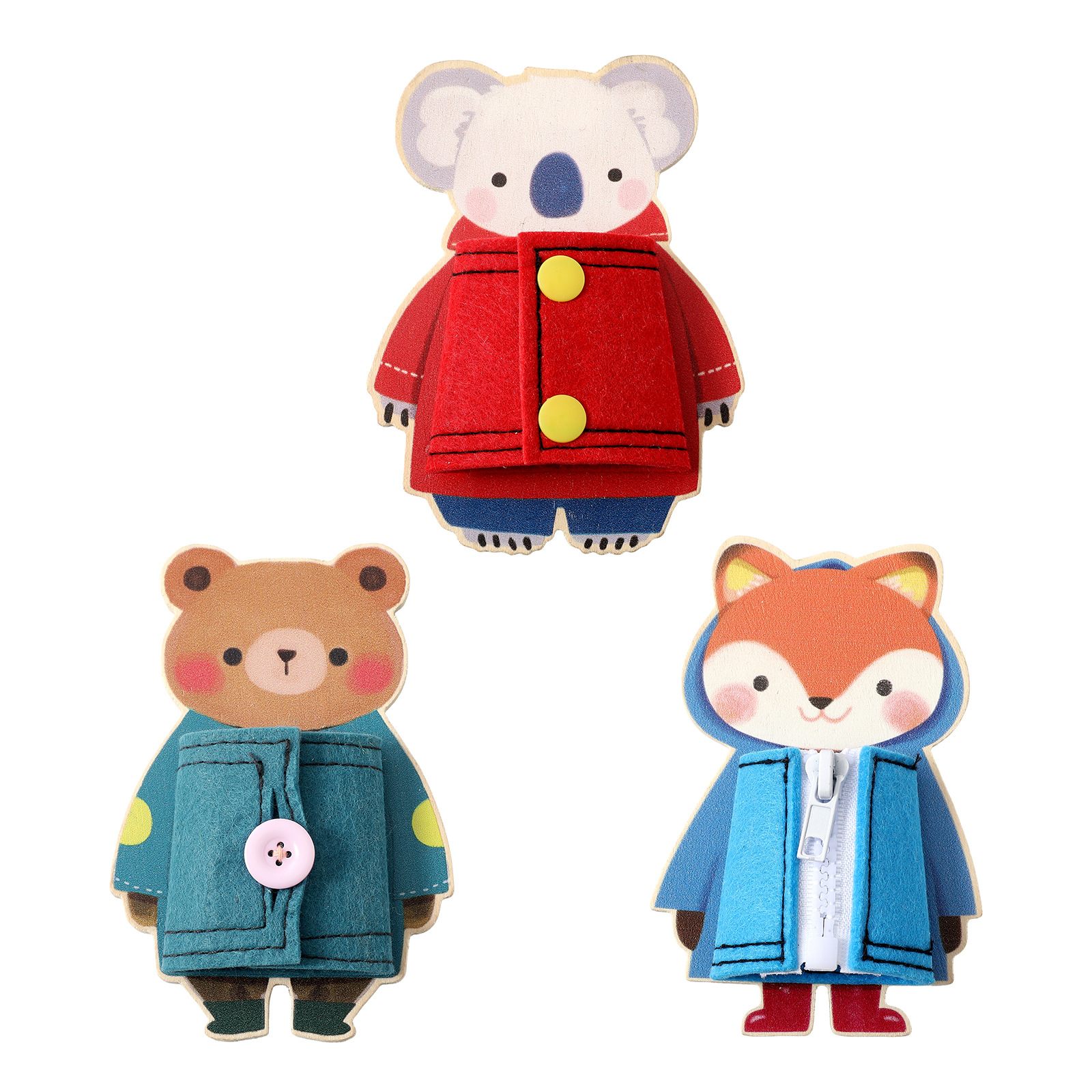 Cerebro manual puzzle animal pieza de madera vestir ropa ocupada placa botón cremallera cognitiva aprendizaje cognitivo animal juguete