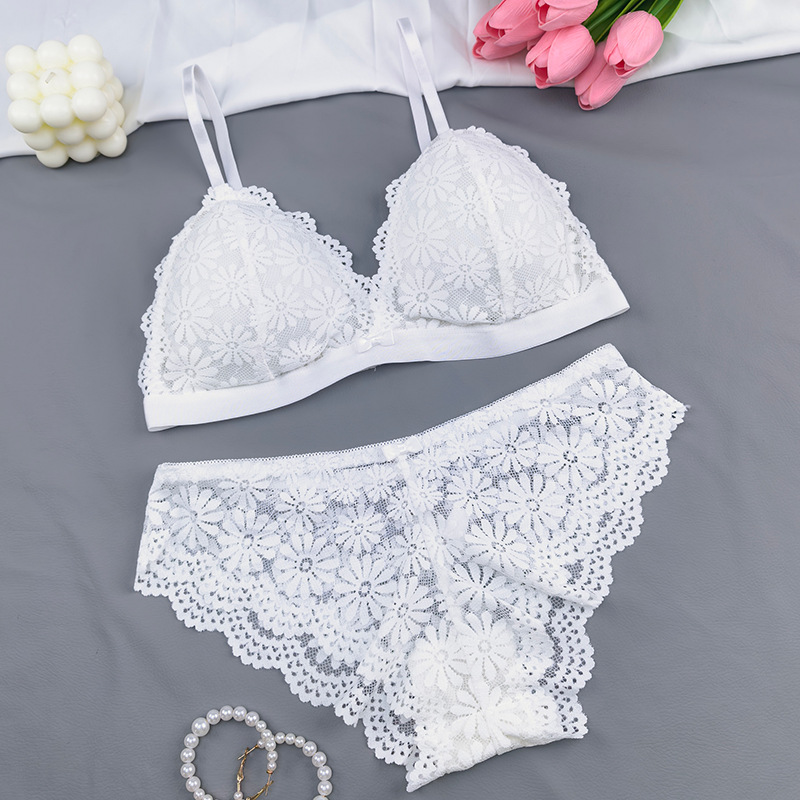 Bra de estilo francés conjunto de encaje femenino se reúne de alta calidad sin anillo de acero hermosa espalda delgada ropa interior de tamaño grande transfronteriza