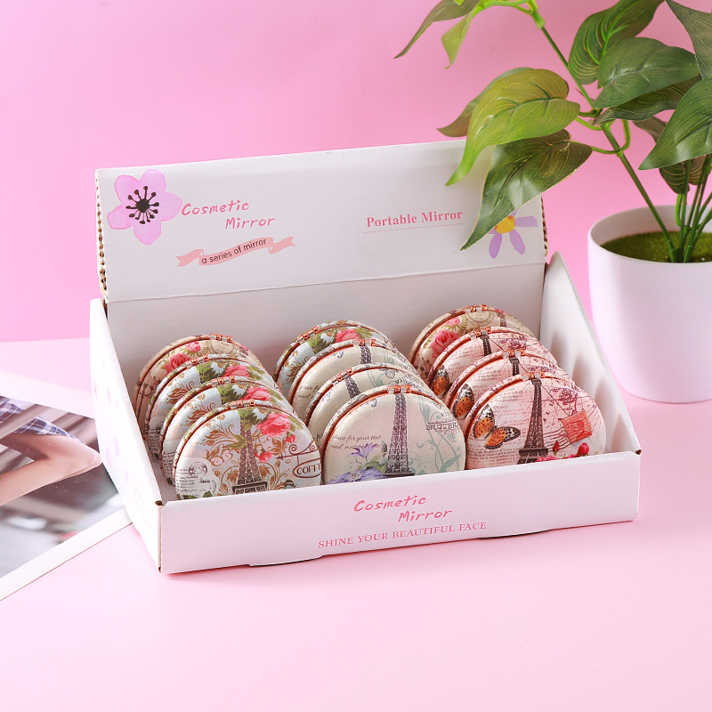 Nueva moda ronda pan espejo de luz de lujo de gama alta de maquillaje plegable espejo portátil grueso de doble cara pu espejo de maquillaje