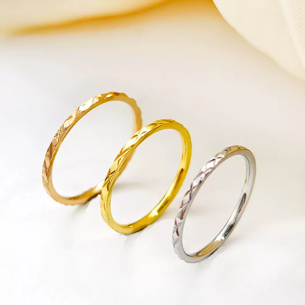 日韩钛钢超细1mm批花戒指女叠戴不掉色小众设计食指尾指指环小号