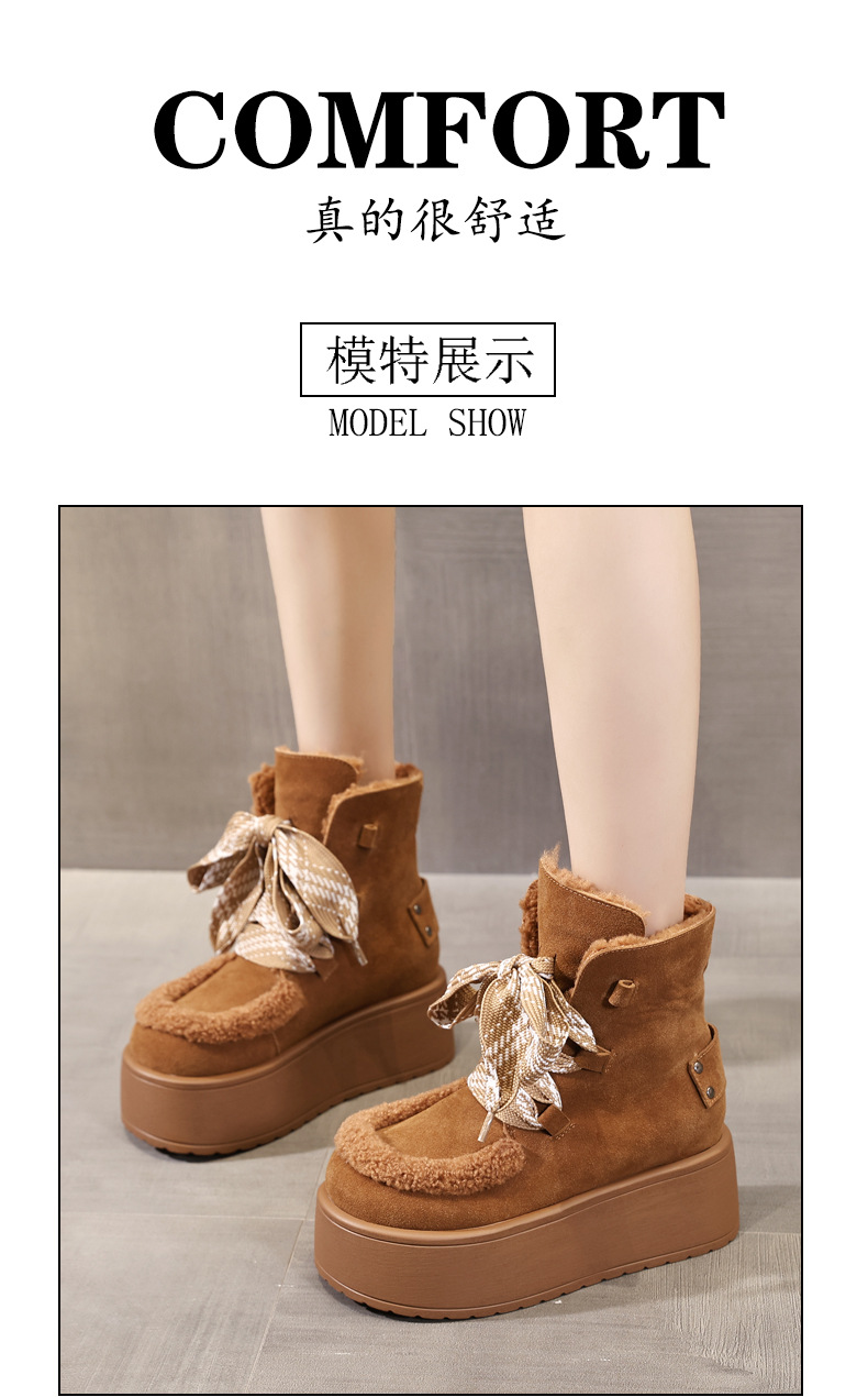 Giày boot nữ cổ cao lót nhung chống trượt đế dày tăng chiều cao — Màu cà phê chi tiết 14