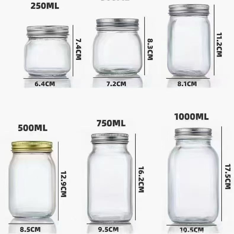 跨境玻璃瓶蜂蜜罐子梅森罐杯标口透明密封瓶罐头果酱瓶密封保鲜罐