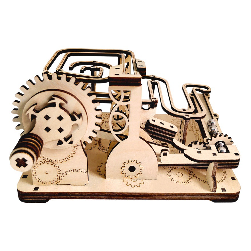 Rompecabezas tridimensional de madera ensamblado a mano DIY alimentador de piedra transmisión mecánica pista bola rompecabezas para niños juguete