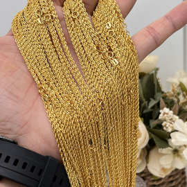 18K金麻花链项链18英寸金色链条1.93mm生圈扣百搭款批发工厂真金