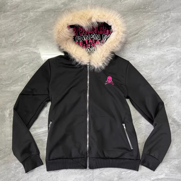 Foreign Trade Gothic Style Cardigan Letter Printed Hooded Sweater y2k Japanese Style Zipper Jacket Female Mao Mao Collar Design Sense