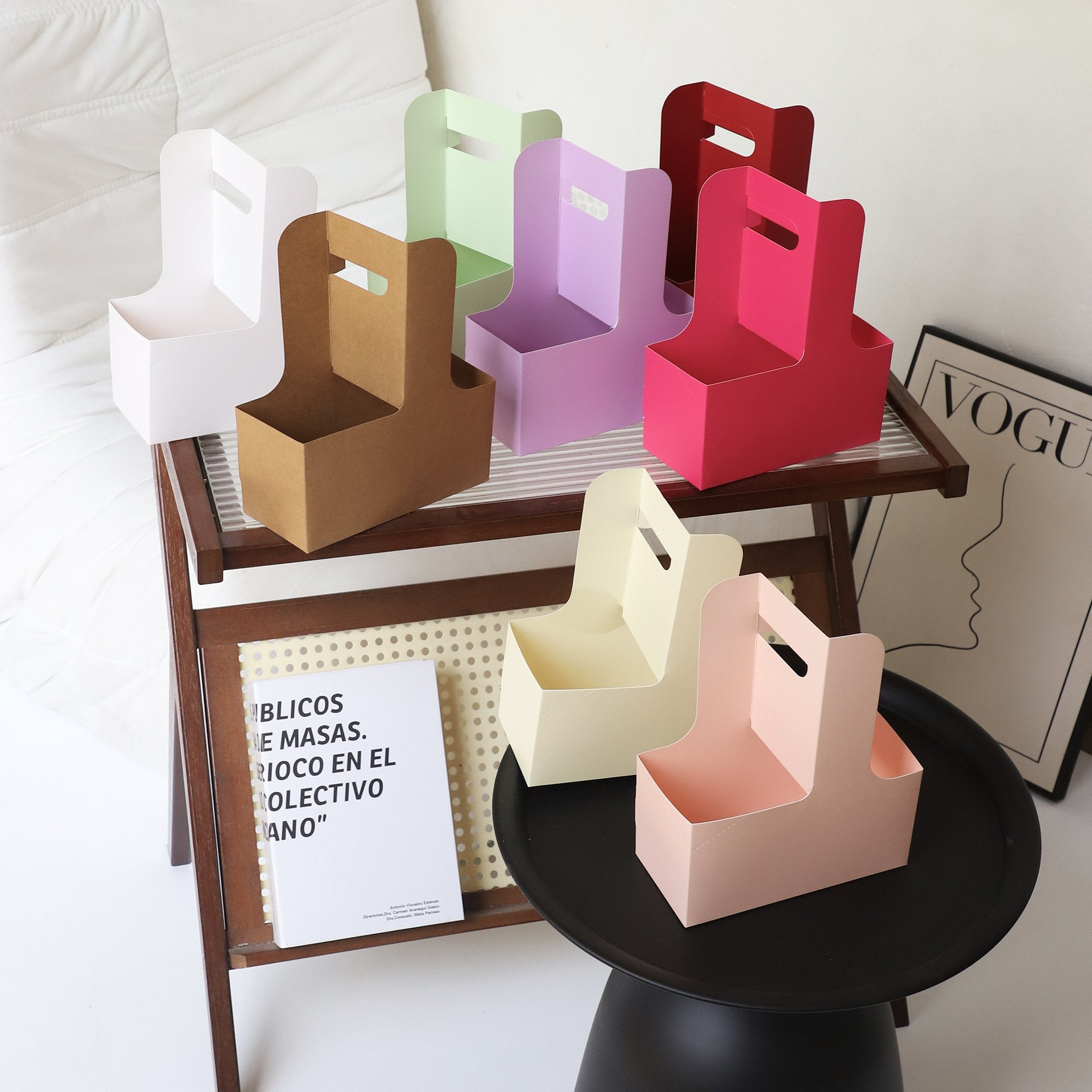 Caja de flores para café, caja de regalo portátil, caja de embalaje para llevar té con leche, cesta para arreglos florales, caja de flores de papel kraft navideño