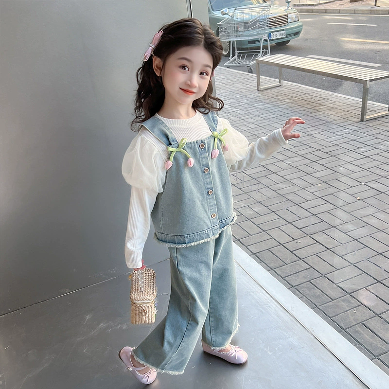 Spring dress, retro denim set for princess, trend of season