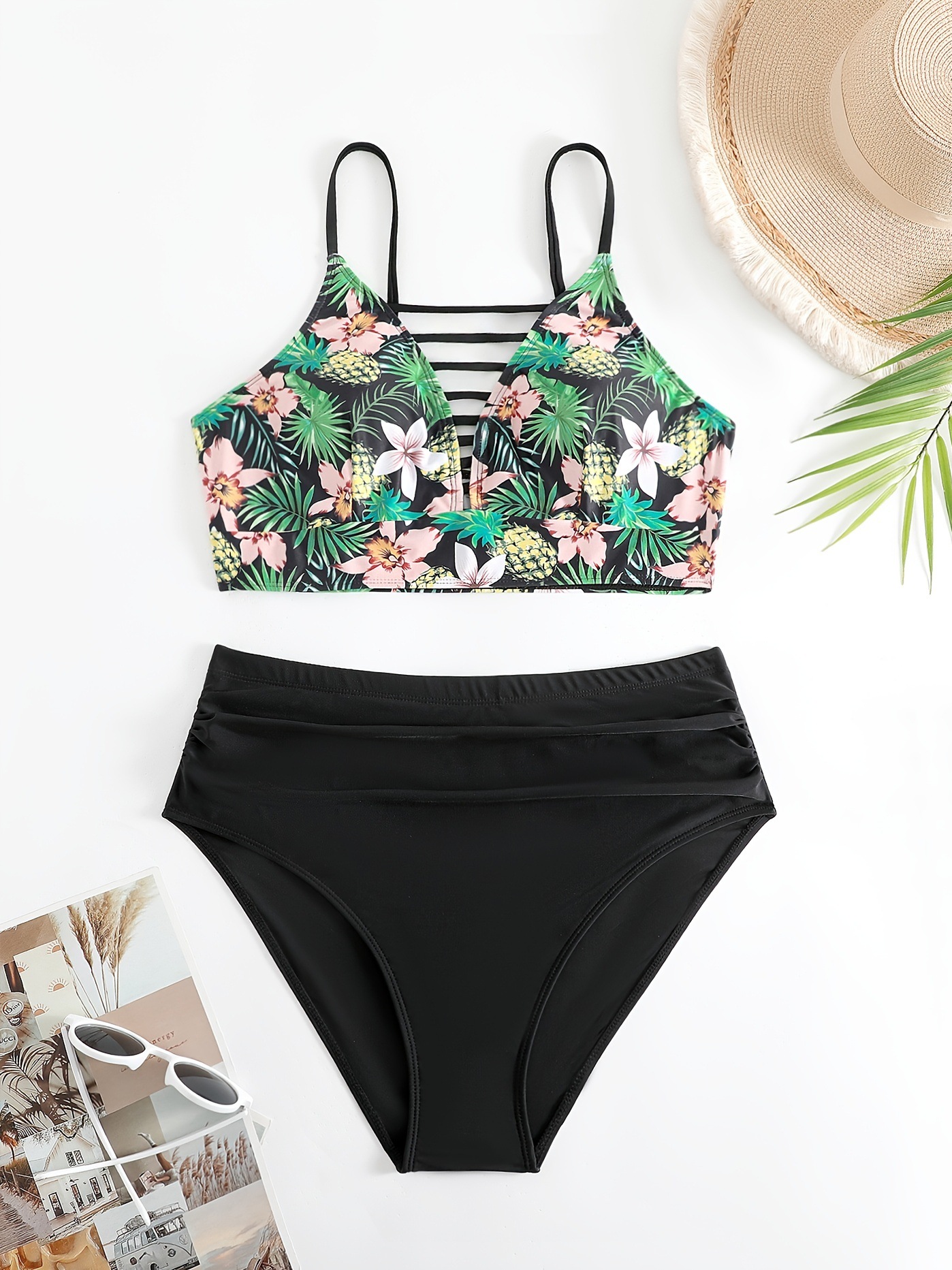 Traje de baño bikini europeo y americano de talla grande con estampado, de cintura alta y adelgazante para mujeres con curvas, venta directa de fábrica.