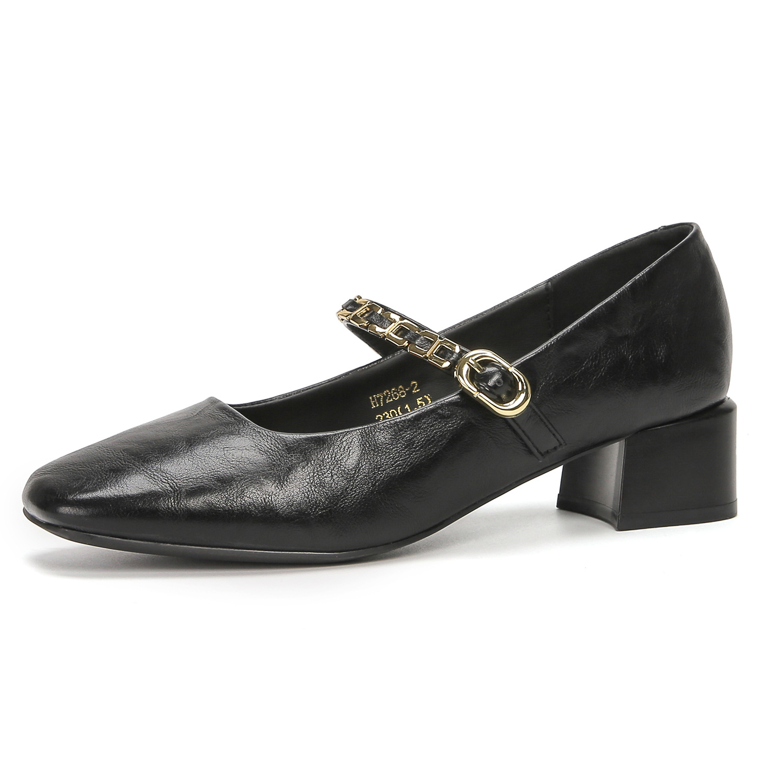 New Autumn And Winter High-heeled Shoes, Soft Leather, French Retro Style, Metal Strap Mary Jane, Chunky Heel, Square_vogvips.com