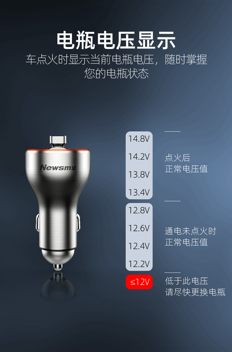 Newmain Metal Lossless Super Fast Charging Car Bluetooth Receiver MP3 Player FM Transmitter