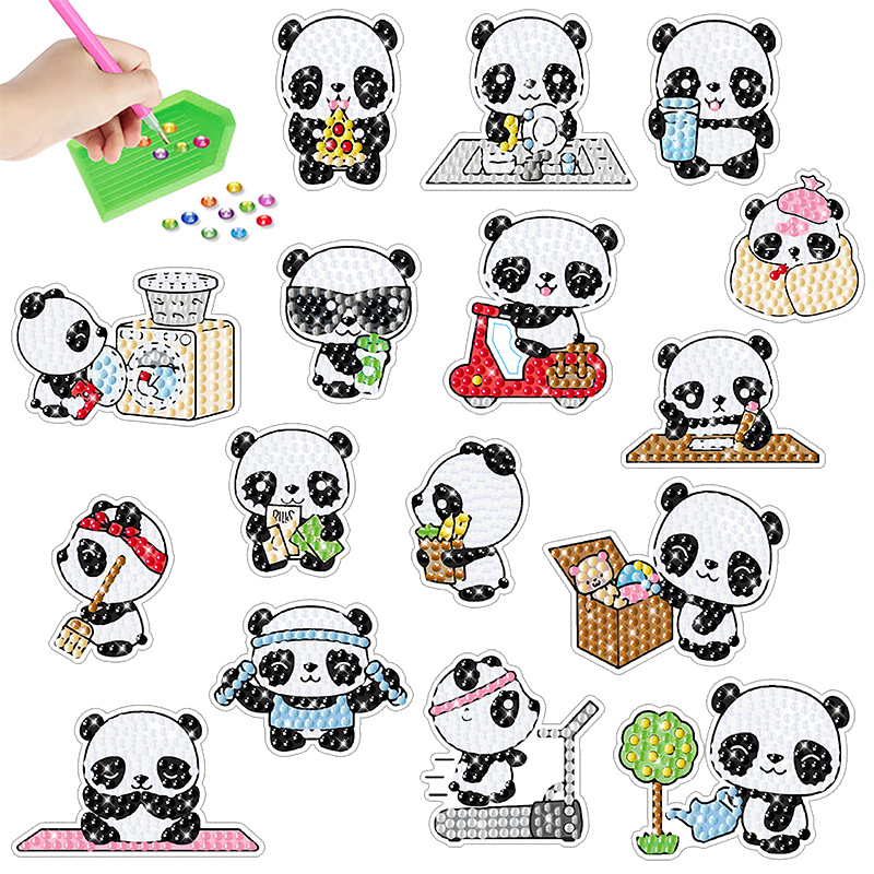 Dibujos animados superventas versión Q Panda pintura de diamantes pegatinas gratis pegatinas de bricolaje pintura de ladrillo pegatinas de pared niños pegatinas hechas a mano diamante redondo