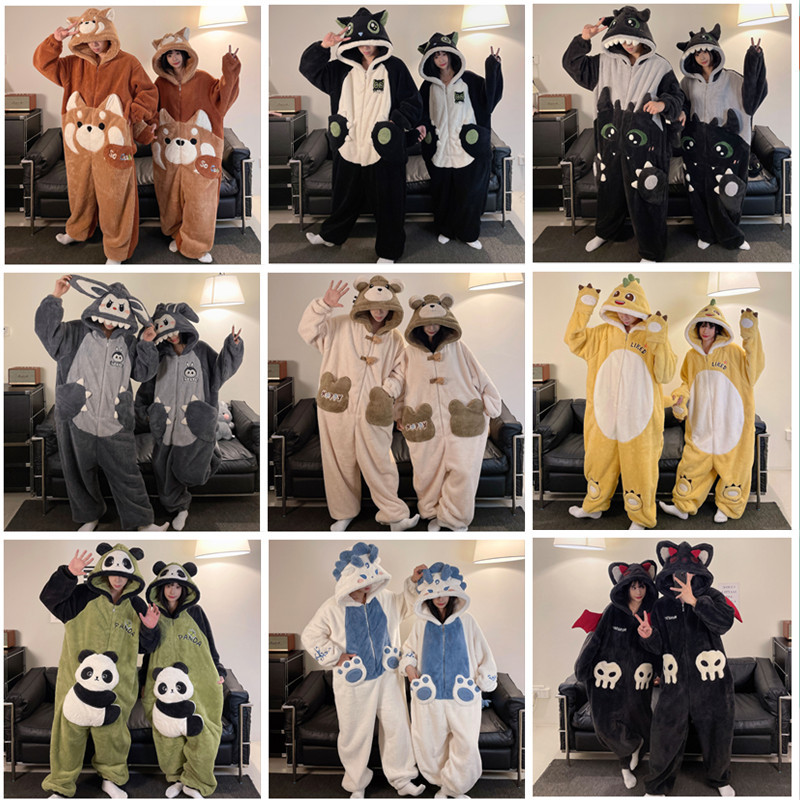 2025 nueva pareja unida hombre pijama de invierno peluche extraño lindo dibujos animados chica ropa de casa conjunto