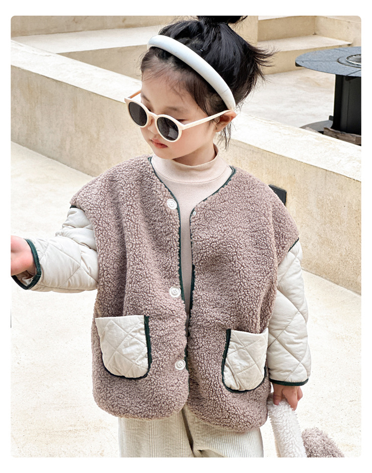 Children's granular plush warm for boys girls Korean version baby 2023 new autumn and winter cotton jacket_voghion.com