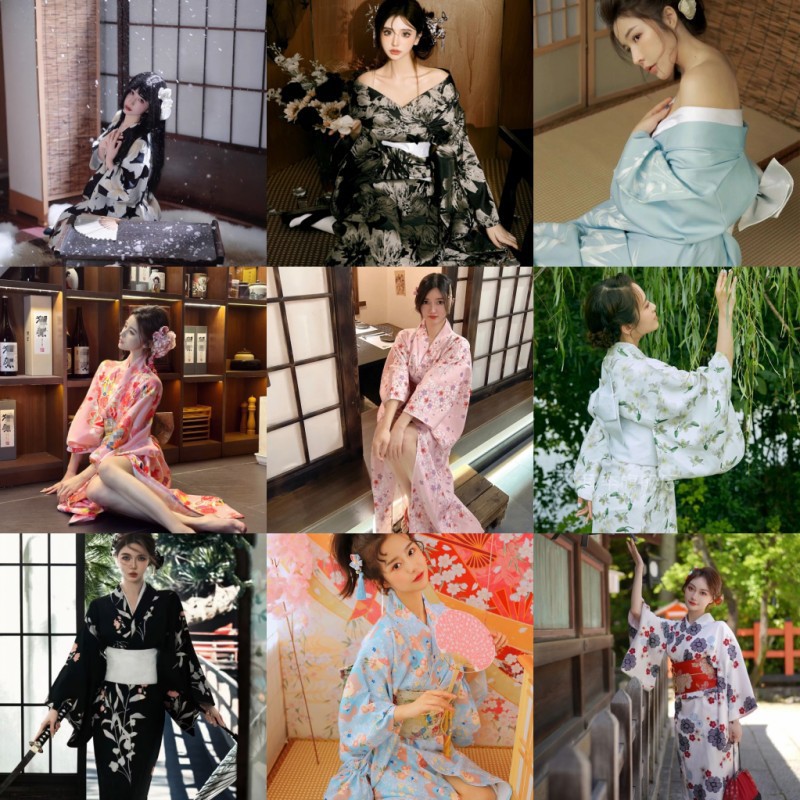 New Style Girl Kimono Women's Improved Japanese Yukata Formal Traditional Multi-Color Japanese Photo Dress One Size