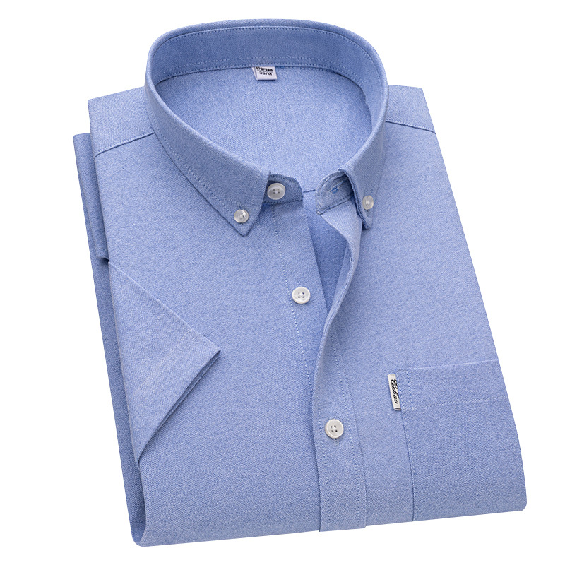 Pure Cotton Oxford Men's Short-sleeved Filial Piety Washing Non-ironing Anti-wrinkle Business Casual Summer Men's Youth Shirt Solid Color