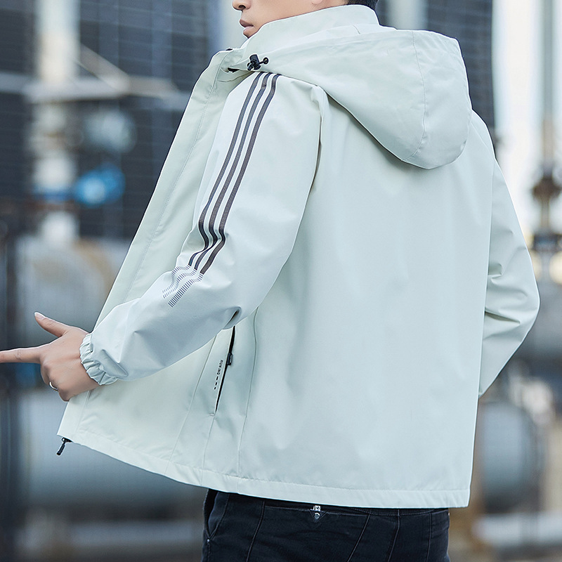 Otoño, chaqueta de tres barras, primavera y otoño, 2025 moda de hombre, chaqueta con capuz, guapo, delgado, casual