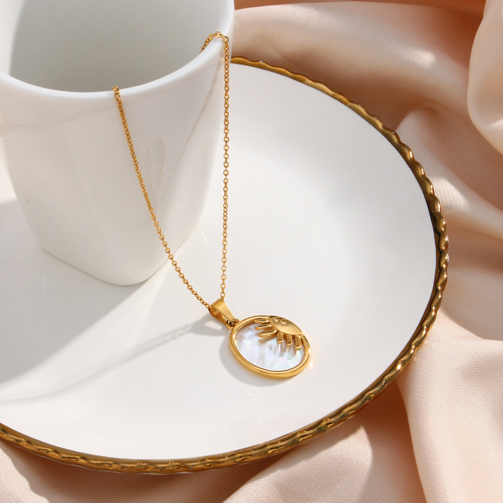 Fashion Pendant Womenu0027s Plated 18K Gold Oval Shell Sun Pendant Stainless Steel Necklace