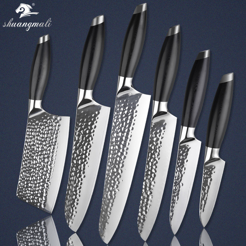 Kit de cuchillos martillo 440C de acero inoxidable de cocina de seis piezas G10 mango Yangjiang exportación transfronteriza