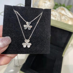 925 スターリングシルバー ラッキー クローバー ネックレス 女性用 18K ゴールド メッキ ミニ 光沢のある ダイヤモンド ラッキー 花びら ペンダント 鎖骨チェーン