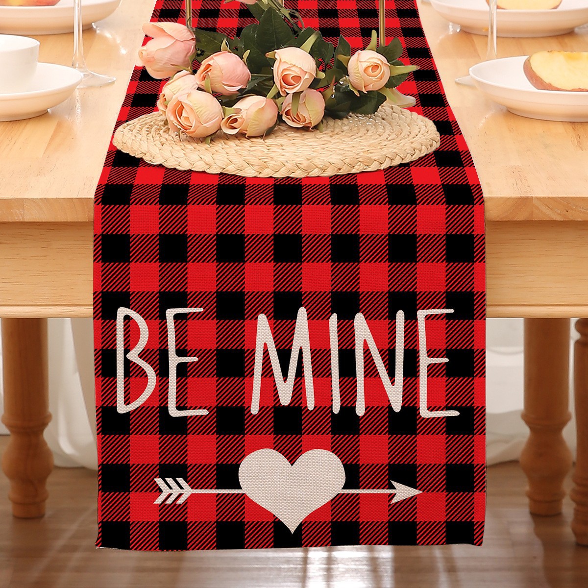 Camino de mesa temático de San Valentín para decoración transfronteriza, mantel rojo estampado de Amazon, decoración de restaurante, estilo nórdico, decoración del hogar, tira larga