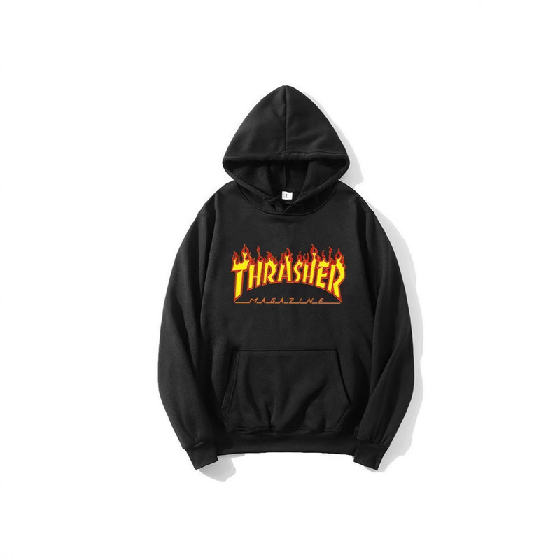 2024 New Cross-Border Men's and Women's Hoodies Thrasher Flame Print Lettering Trendy Brand Fashion Hooded Sweatshirt