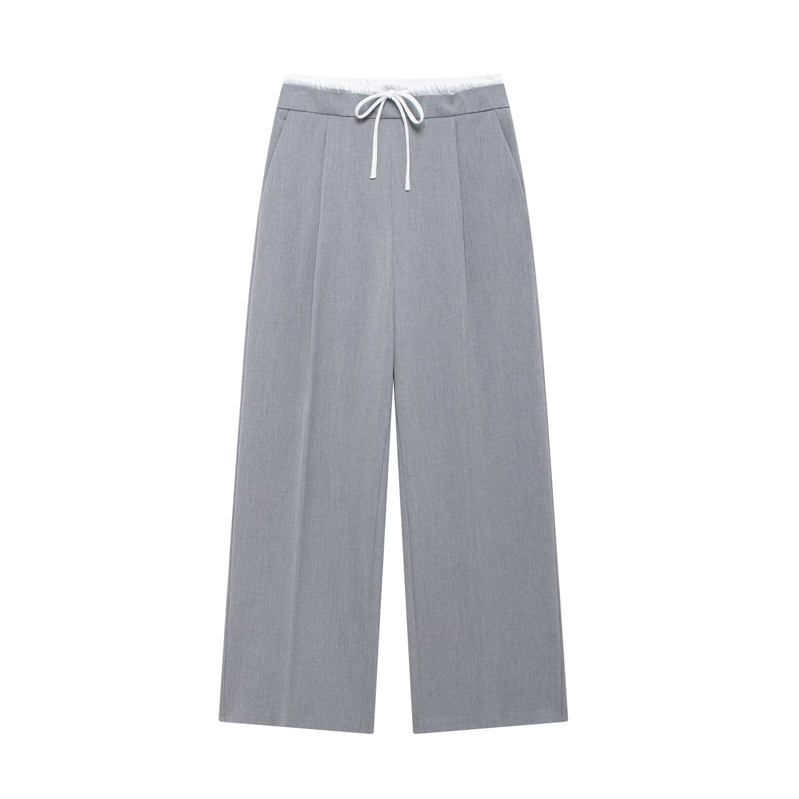 Abbigliamento donna autunno e inverno 2024 nuovi pantaloni larghi a doppio strato con vita larga e gamba larga_voghion.com