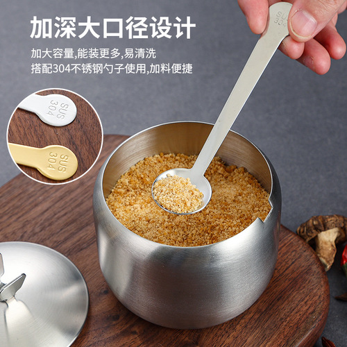 Korean 304 stainless steel seasoning bottle kitchen chili soy sauce jar salt jar with spoon seasoning box creative golden jar