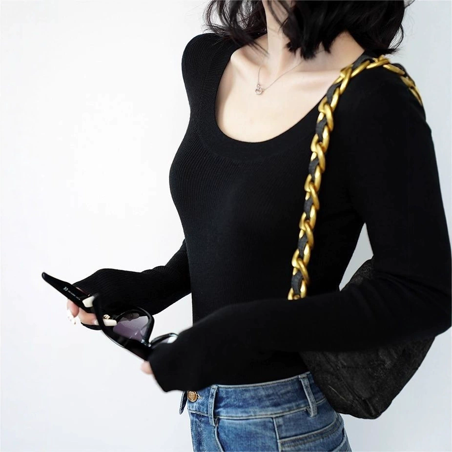 Heavy! 3-color German Yangtze fine imitation mernu wool silk U-collar bottoming shirt Women's sweater