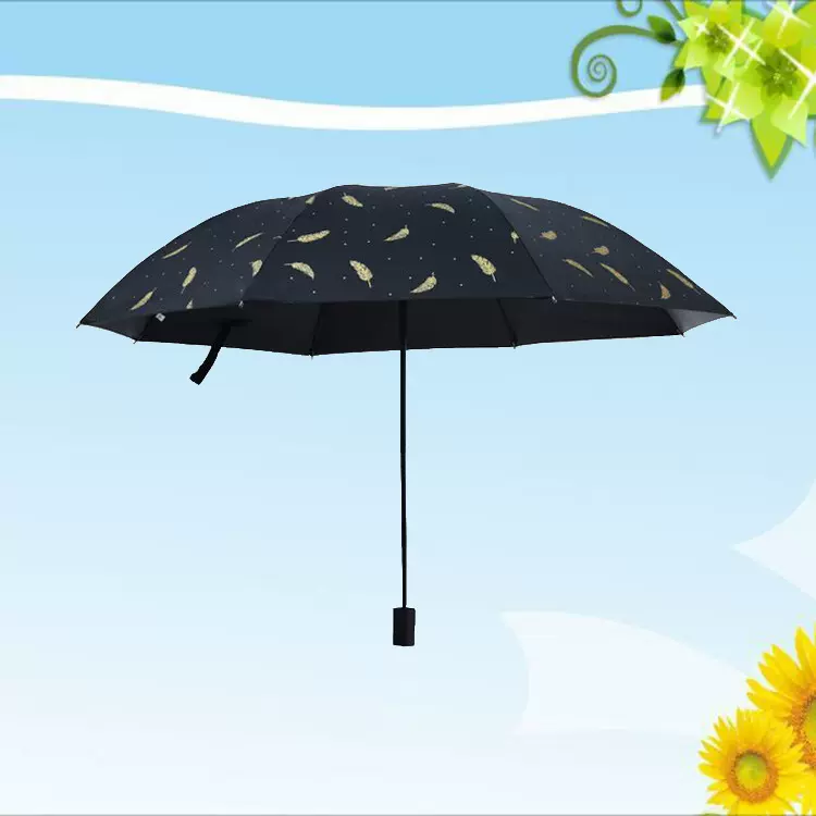 雨伞定制logo厂家批发三折加粗杆防晒羽毛伞黑胶晴雨伞太阳伞印字