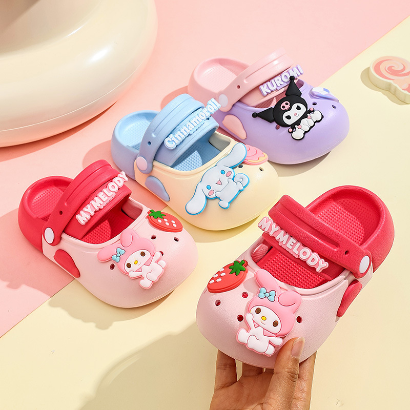 Cartoon Mary Jane Clogs Kuromi Children's Sandals Sanrio Girls' Soft-Soled Parent-Child Style Slippers