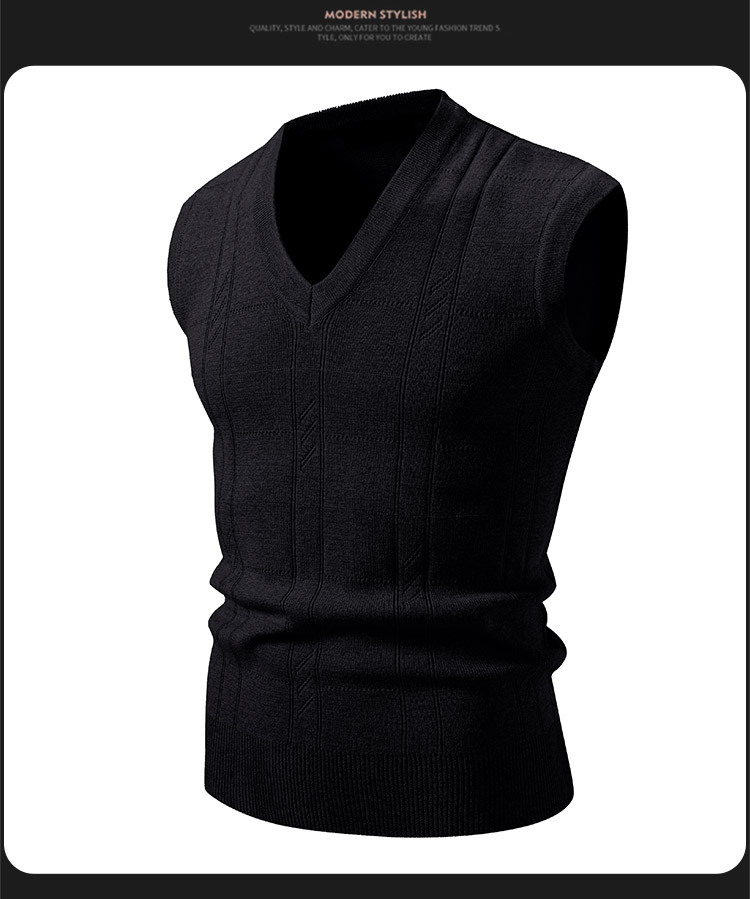 Herren-Strickweste – Schmal geschnittene V-Ausschnitt-Strickweste mit Jacquardmuster für elegante Freizeitkleidung_voghion.com