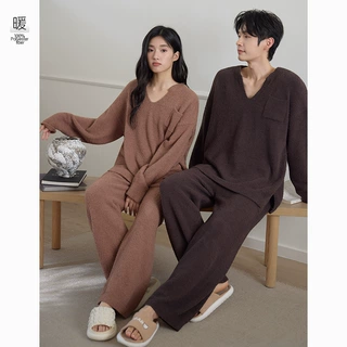 【暖暖绒】新款睡衣情侣半边绒加厚宽松版大码男女士家居服套装冬