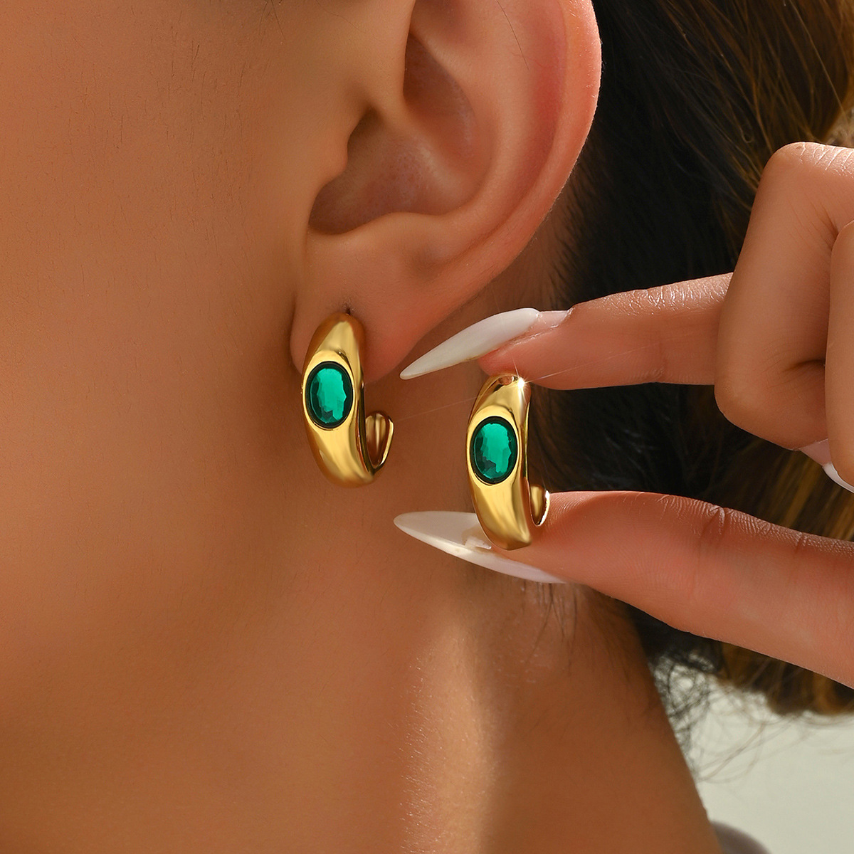 Dobbelte zirkonia øreringe i rustfrit stål til kvinder_voghion.com