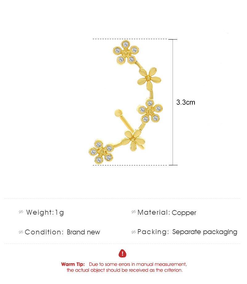 Women's Fashion Flower Copper Zircon Earrings Inlay Clip&cuff Earrings display picture 1