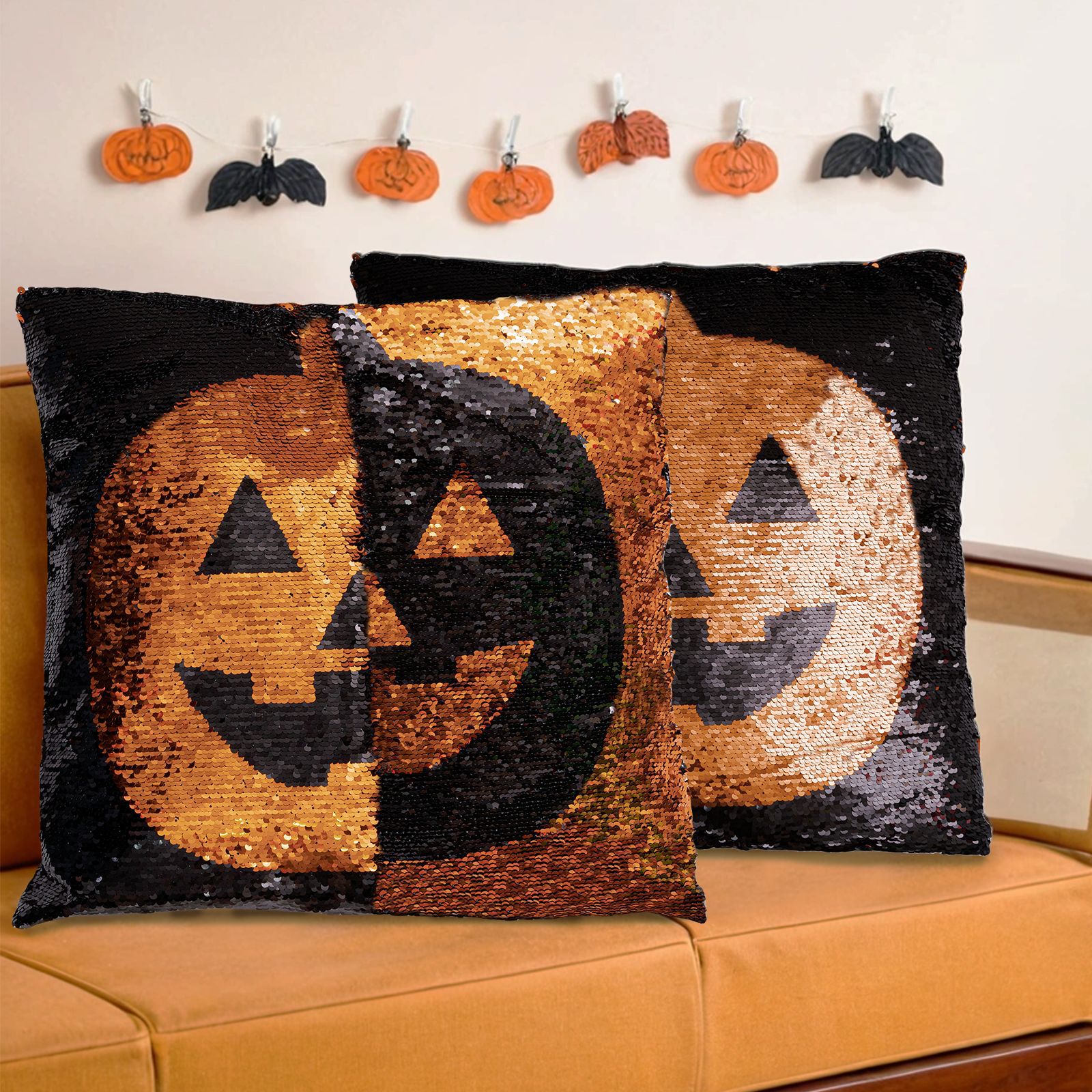 Nuevos productos transfronterizos de Halloween calabaza almohada funda con núcleo de almohada creativo cuentas intercambiable almohada cojín cojín almohada
