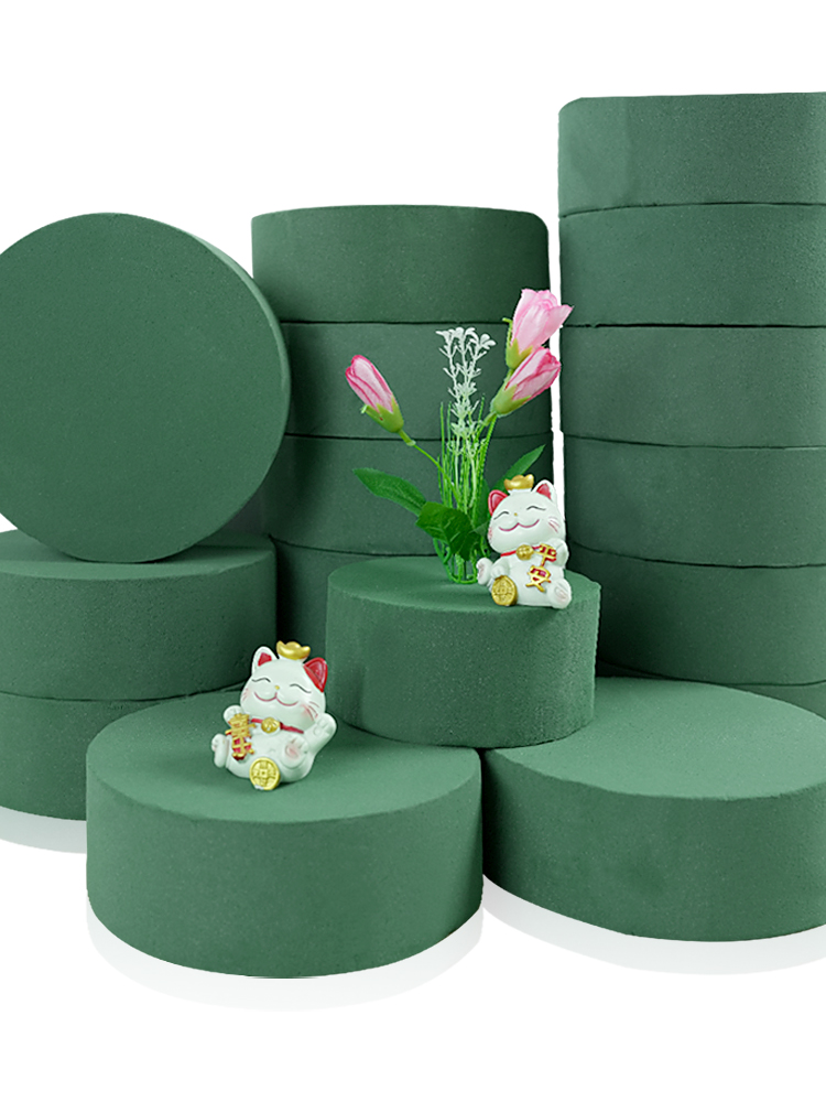 有钱花蛋糕花泥diy材料圆形花泥插花泡沫底座抱抱福桶花泥块