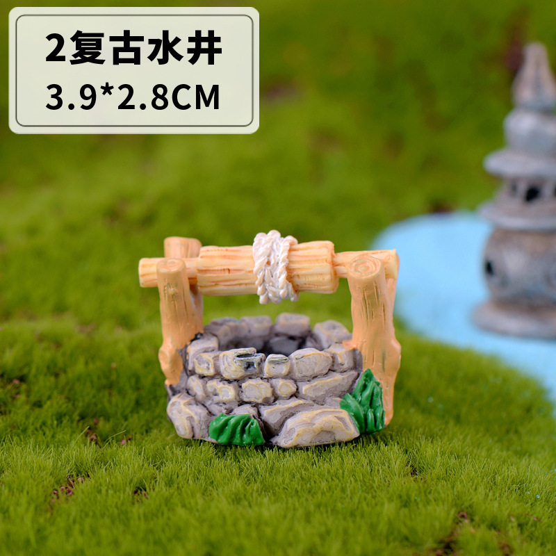 微景观复古仿古树脂场景摆件 西湖灯塔 水井水池 小桥流水草地|undefined