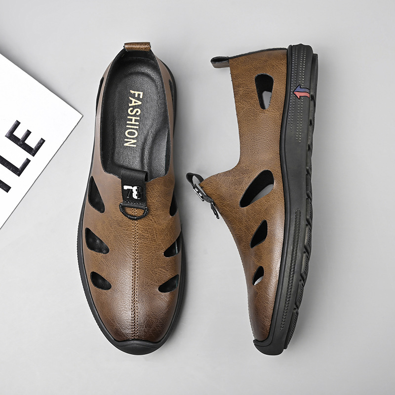 Herren Leder Slipper Sandalen, Atmungsaktive Weiche Clogs Schuhe_voghion.com