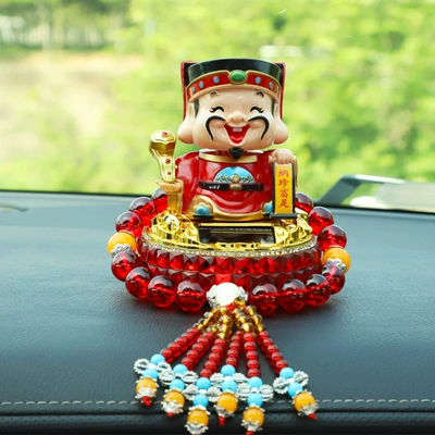 Car ornaments – Car Ornaments - solar-powered-god-of-wealth-red-diamond-west-road-god-of-wealth-red-crystal-gear-beads