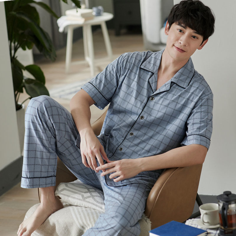 Pantalones de manga corta de verano 100% pijamas de algodón fino ocio traje de hombre de mediana edad y ancianos homewear