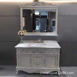 卫浴欧式美式橡木浴室柜组合实木洗手洗脸盆柜落地卫生间