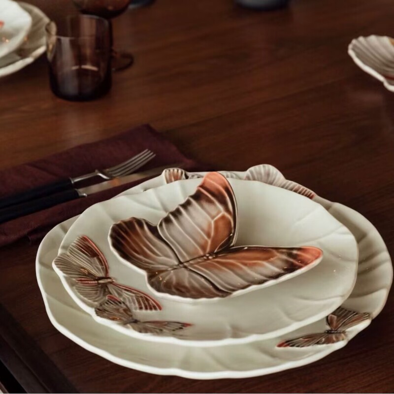 Santo Art Ceramic Tableware Butterfly Dinner Plate Portuguese Bordallo Pinheiro Cake Dinner Plate