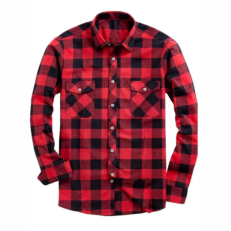 Popular European and American Size Men's Fashion Casual Shirts Flannel Plaid Shirts All Year Round Shirts